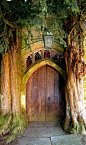 A pair of ancient yew trees guard the north door of St. Edward's Parish Church in Stow on the Wold, Gloucestershire, England • photo: Martyn Gorman on geograph