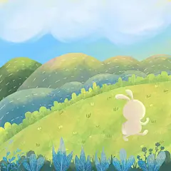 这幅插画原本是想画龟兔赛跑，但是想到兔子不会想要和乌龟赛跑，所以就单画了一只奔跑的兔子，当时是在想，在龟兔赛跑这个故事中，不是每只兔子都会睡觉的，如果自己不加倍努力，也不能总是祈祷兔子都去睡觉。