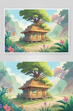 乡村小屋的景观与庭院美化-众图网