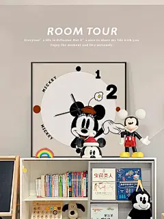 米奇钟表挂钟客厅创意时钟摆台式入户玄关装饰画摆件卧室桌面摆画-淘宝网