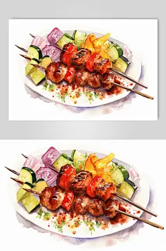 AI数字艺术手绘烤肉烤串烧烤插画