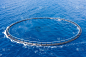 Aerial view close up, fish farm with floating cage