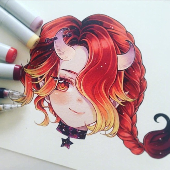 12星座马克笔手绘动漫插画
