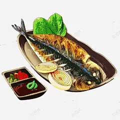 现在化手绘烤鱼装饰图案高清素材 页面 免费下载 页面网页 平面电商 创意素材 png素材