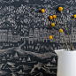 Province Wallpaper in Graphite - 10m x 52cm roll : Lovingly made in England.  Lowry meets Scandinavian folklore. A simple, but elegant design. Available in graphite.  Our wallpapers are printed using flexographic rollers onto PEFC certified papers. In sim