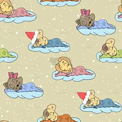 无缝模式手绘图的熟睡中的婴儿卡通插图。适合室内设计婴儿房间或床上用品。矢量图