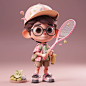 fullbody 3d artwork of super cute Little boy with badminton , chibi, naturescene, pop mart blind box, Pixar, complex details3d render, blender, 8k, studio lighting --niji 5 --style expressive