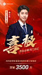 金融保险开门红销售业绩表彰人物喜报水墨背景手机海报