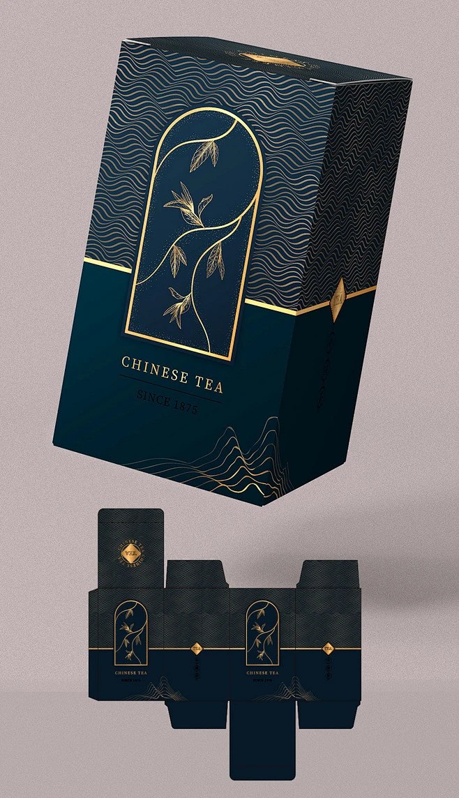 茶叶品牌产品包装设计纸盒矢量展开图样机-花瓣网
