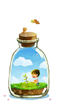 牛奶瓶中的四季-ZyuN_儿插,绘本,四季,生命,树,小孩,落叶_涂鸦王国插画