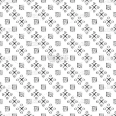 无缝的矢量模式。黑白几何背景与手绘圆，十字和正方形。简单的设计。手绘简单几何图案系列。
