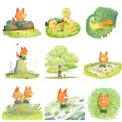 水彩儿童插画小场景（狐狸系列集齐九张了）