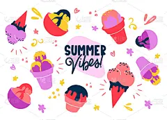 明亮的夏日背景与五颜六色的冰淇淋。