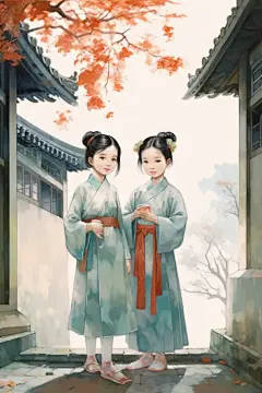 国潮中国风儿童水墨插画