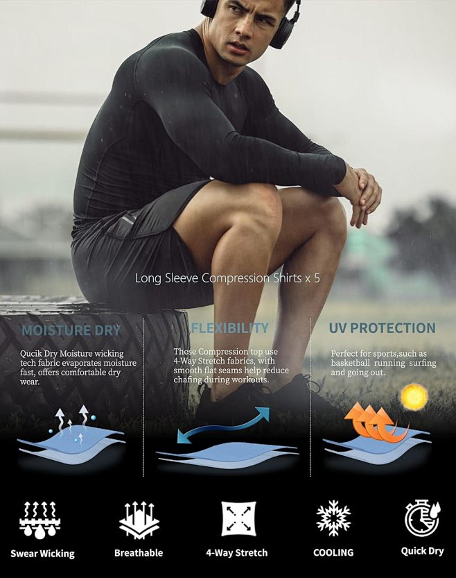 Amazon.com: 5 or 4 Pack Compression Shirts for Men Long Sleeve Athletic ...