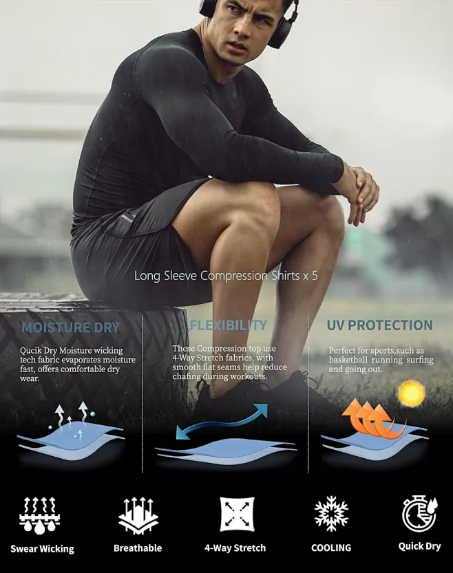 Amazon.com: 5 or 4 Pack Compression Shirts for Men Long Sleeve Athletic ...
