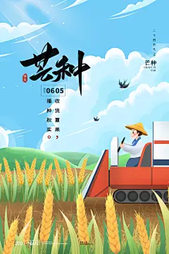 稻田耕种夏季二十四节气芒种海报