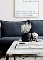 how gorgeous is this grey couch and marble coffee table combo