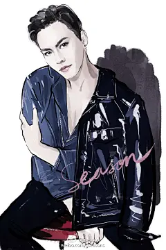 #jjseason插画# #时尚##插画# ------#你有一个男朋友请查收# “不经意的性感男神”@William威廉陈伟霆 身穿Tom Ford漆皮皮衣登上@ELLE 七月下封面。O“不经意的性感男神”陈伟霆
