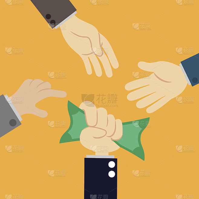 手给钱。矢量插图。
