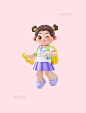 3D立体开学开学季儿童小学生女孩人物小女孩