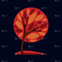 艺术风格化的自然符号，创意树的插画。