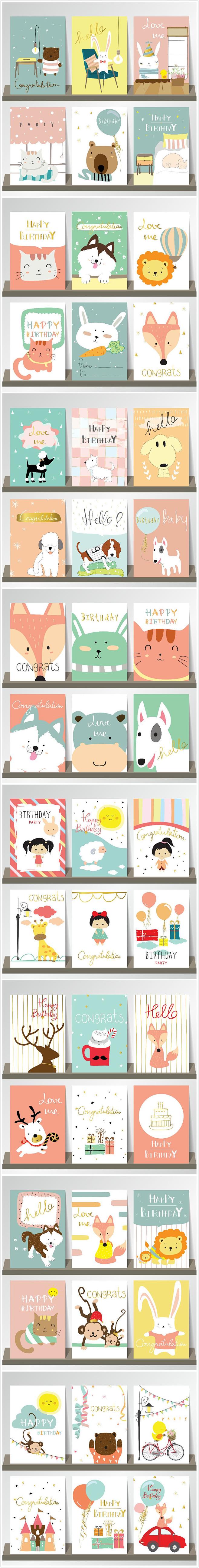 【矢量可下载】动物贺卡  生日贺卡  狮...