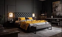 AI绘画_Prompts_NINITAN_modern_home_bedroom_in_modern_style_with_grey_and_yello_8804be72-758f-4618-bfc1-5cca7a72d578_xpanx.com