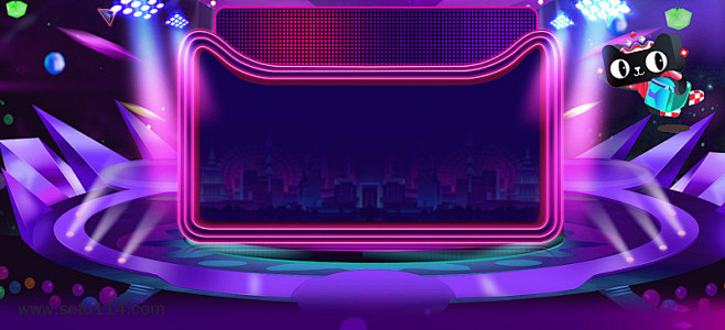 紫色炫彩夜景城市舞台促销数码家电海报背景