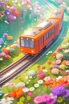 春天火车之旅插画
