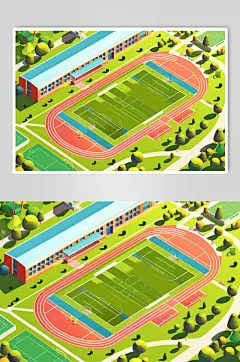AI数字艺术扁平风校园球场操场插画-众图网