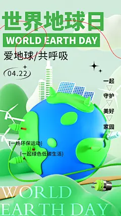 世界地球日节能减排绿色森林保护环境海报