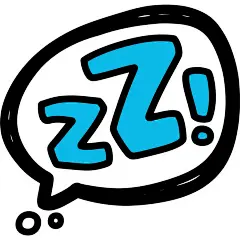 白色背景，三个连续的"Z"字形符号组成的卡通风格气泡图案，线条为圆润的黑色粗轮廓，带有手绘感的笔触质感，气泡从左下方向右上方逐渐变大，底部有两个小圆点作为气泡的起始，整体呈现出轻松、卡通的氛围，Z字形符号内部填充为鲜艳的亮蓝色，保持原有的手绘涂鸦风格和圆润轮廓特征。
