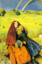 《盲女》，约翰.埃.密莱，1856年。画面上，红发的盲女聆听着小伙伴对大自然的描述，神情宁静而平和，连停歇在她的披肩上的蝴蝶也无从感受，仿佛正用心感受着阳光的温暖，嗅着泥土的芳香……