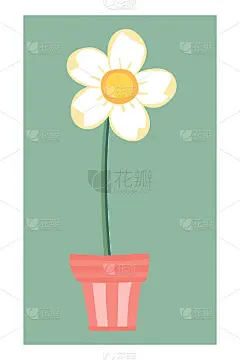 一盆白花的卡通海报