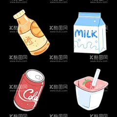 卡通饮品  - 源文件下载【酷图网】菠萝汁,草莓汁,插画,罐装饮料,果汁,简约,卡通,卡通手绘,可爱,可乐,美食,美食海报