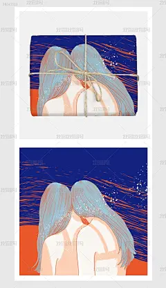 对比色手绘意境简约风人物家纺图案纯棉直喷