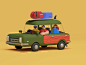 Roadtrip Pals friends family luggage bags surfboard vacation fun roadtrip characters people car motion gif 3d art 3d characters
