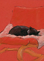 Black cat sleeping- one of my favorite things. Art by Harry Boardman on @Etsy!