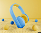 黄色与蓝色的无线耳机样机设计素材