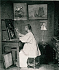Lam Qua, one of the most famous Chinese artists resident in Hong Kong in the 1870s. Taken by John Thomson around 1872 it shows Lam Qua working on a Chinese group portrait in a style that was copied by many lesser known artists of the day.: