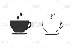 一杯咖啡。咖啡杯线图标设置。咖啡图标孤立在白色背景