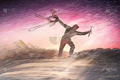 山,夜晚,在上面,风险,寒冷,绳子,运动,环境,暴风雨,大风雪