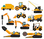 Different types of construction trucks