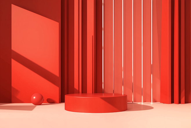 红色中秋节中国风C4D展台背景图