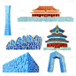 建筑系列通用描边手绘城市建筑组合元素素材