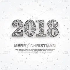 2018年圣诞贺卡，银色数字，白色背景。新年请帖、海报、横幅设计。矢量图