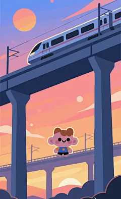 晚霞中的高铁列车插图图形头像矢量插画