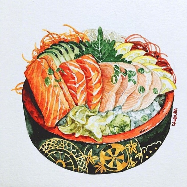 看起来很好吃的水彩画食物，插画师Dalg...