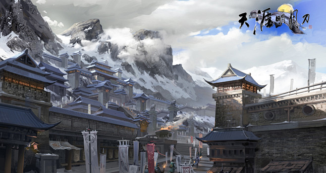 中国风场景气氛图古风山水建筑武侠仙侠CG...